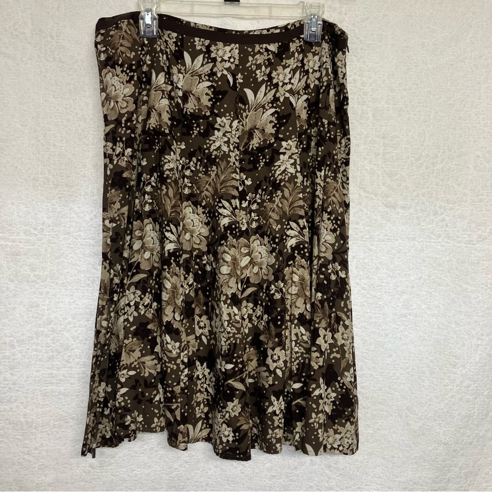 Christopher & Banks Brown Floral Midi A-Line Skirt Cottagecore, Boho -16